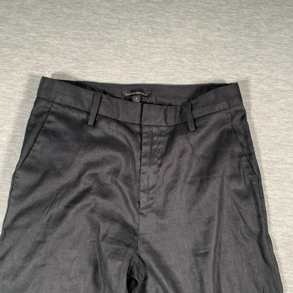 Banana Republic‎ Pants Womens 6 Black Linen Blend Wide Leg Cropped Trousers Work